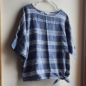 NWOT beachlunchlounge Striped Linen Scoop Neck Blouse Size XS